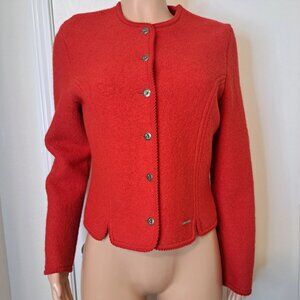 GEIGER Tyrol 44 Austrian Boiled Pure Wool Red Jacket Coat Warm Cardigan VTG
